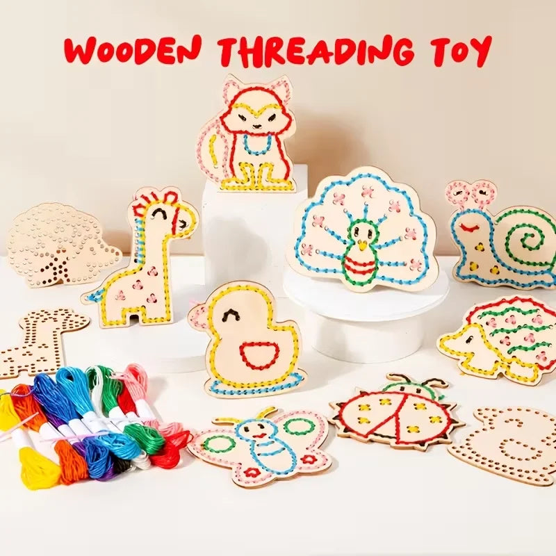 Wooden Animal Rope Toys 1 Set | Hand Eye Coordination Embroidery