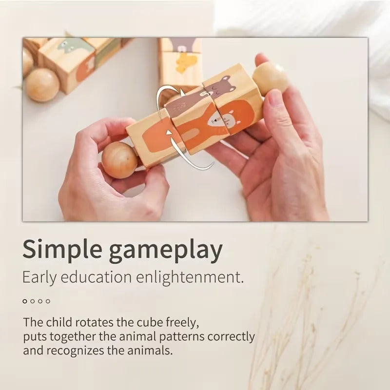 Educational Wooden Animal Shape Matching Toy with Rotating Rattles