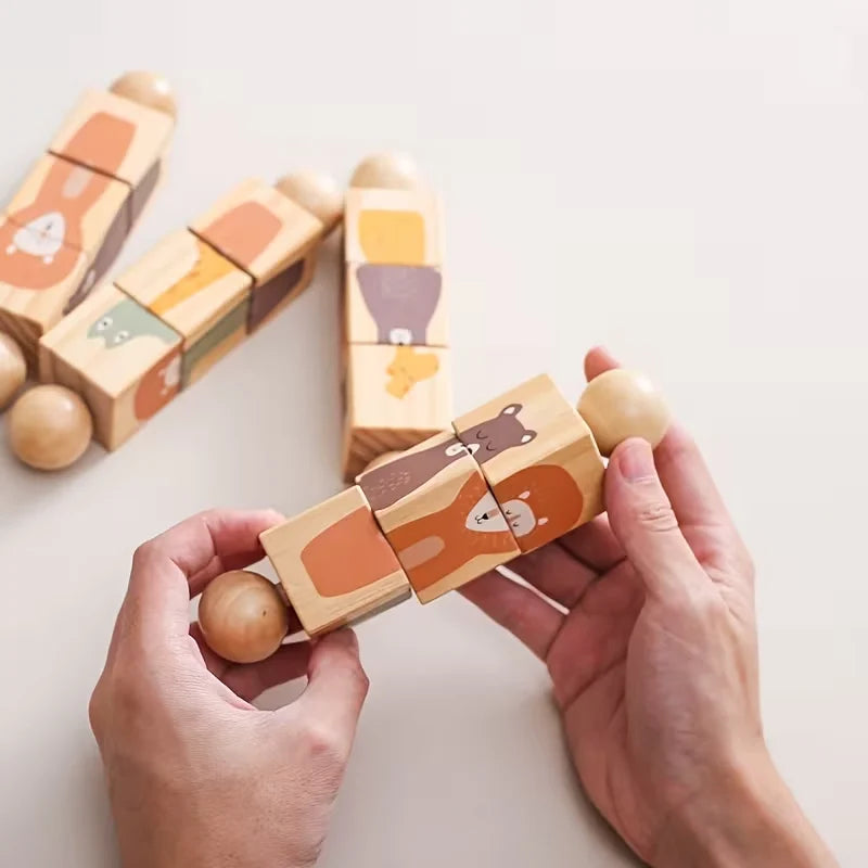 Educational Wooden Animal Shape Matching Toy with Rotating Rattles