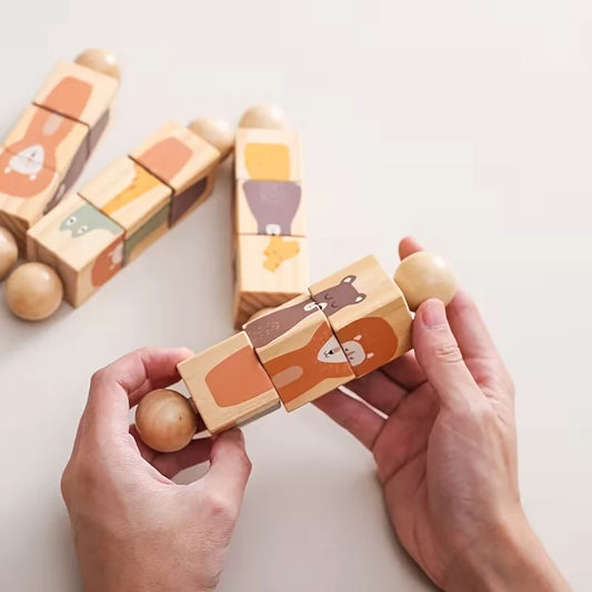 Educational Wooden Animal Shape Matching Toy with Rotating Rattles