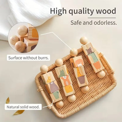 Educational Wooden Animal Shape Matching Toy with Rotating Rattles