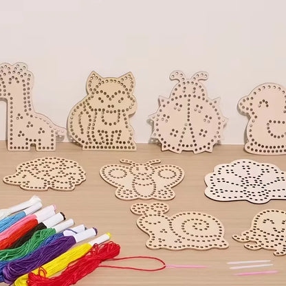 Wooden Animal Rope Toys 1 Set | Hand Eye Coordination Embroidery