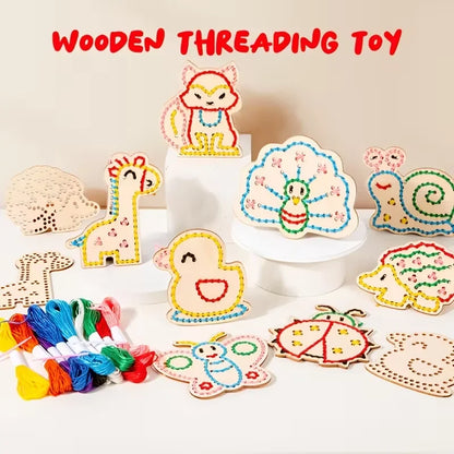 Wooden Animal Rope Toys 1 Set | Hand Eye Coordination Embroidery