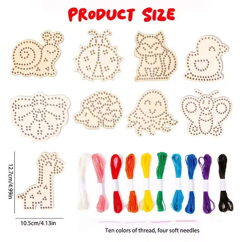 Wooden Animal Rope Toys 1 Set | Hand Eye Coordination Embroidery