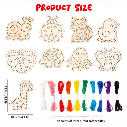 Wooden Animal Rope Toys 1 Set | Hand Eye Coordination Embroidery