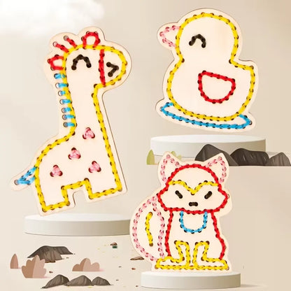 Wooden Animal Rope Toys 1 Set | Hand Eye Coordination Embroidery