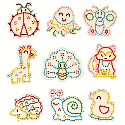Wooden Animal Rope Toys 1 Set | Hand Eye Coordination Embroidery