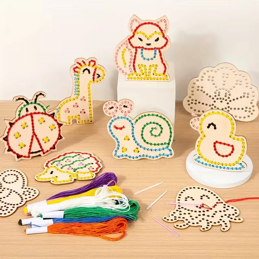 Wooden Animal Rope Toys 1 Set | Hand Eye Coordination Embroidery