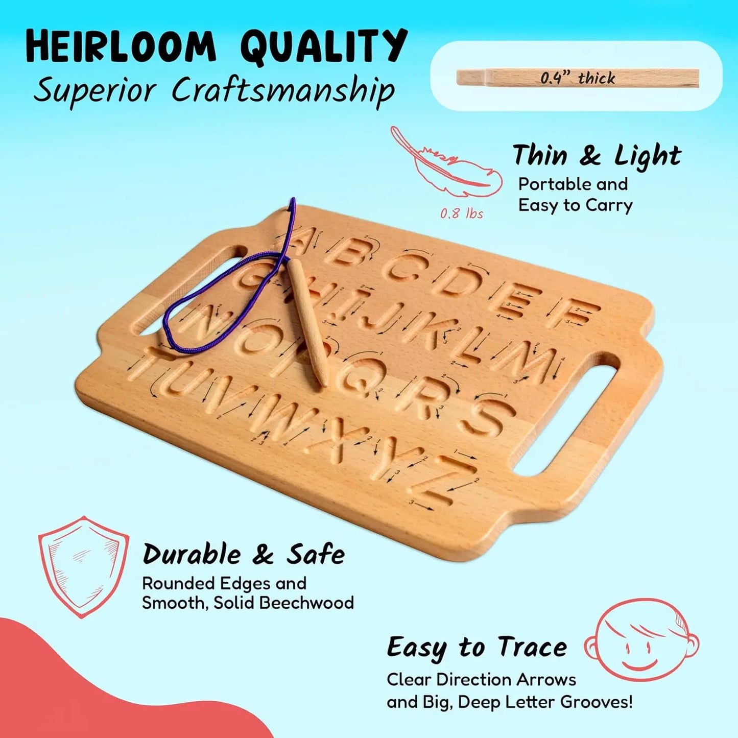 Portable Wooden Alphabet Tracing Board