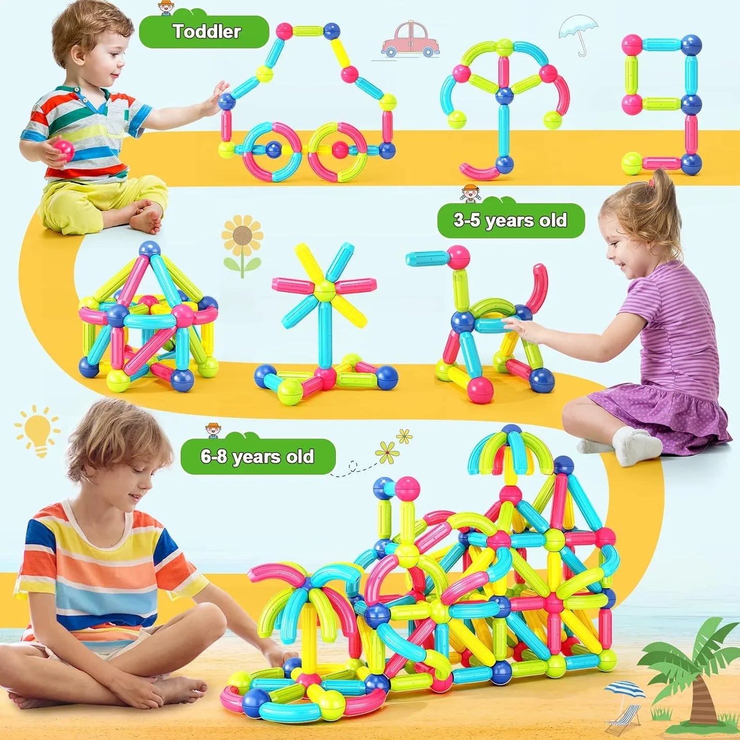 Magnetic Stick, Balls & Rods Building Set – STEM Learning Toy for Kids