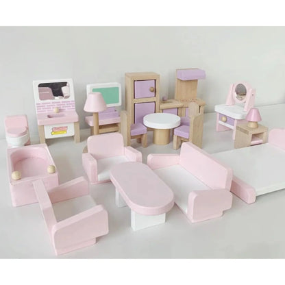 Mini Wooden Dollhouse Furniture Set