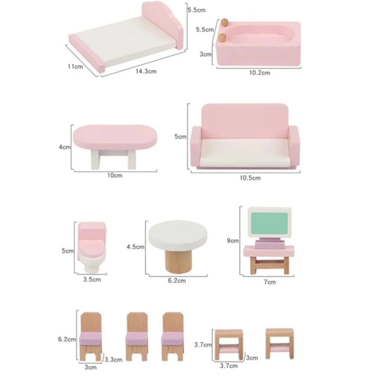Mini Wooden Dollhouse Furniture Set