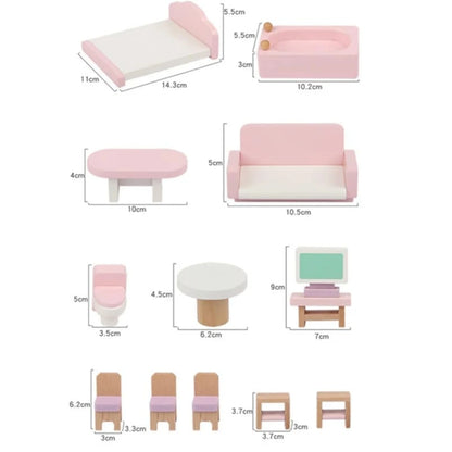 Mini Wooden Dollhouse Furniture Set